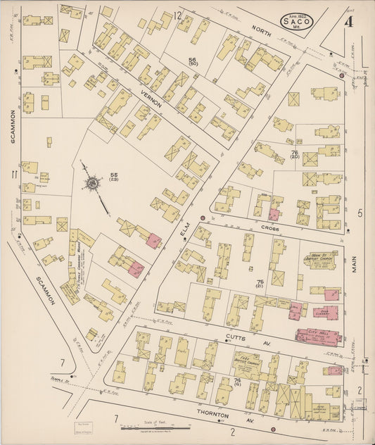 Sanborn Fire Insurance Map from Saco, York County, Maine (1922), Sheet #0004 - Historic Sanborn Fire Insurance Map Print, vintage old map wall art, antique decor, genealogy gift, Maine Maine map