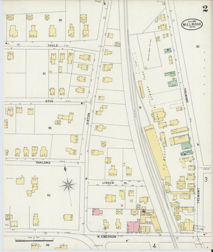 Sanborn Fire Insurance Map from Melrose, Middlesex County, Massachusetts (1897), Sheet #0002 - Complete Map Set gallery image, historic Sanborn map, vintage wall art, Massachusetts Massachusetts