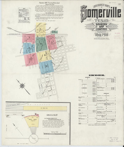 Sanborn Fire Insurance Map from Somerville, Burleson County, Texas (1910), Sheet #0001 - Complete Map Set gallery image, historic Sanborn map, vintage wall art, Texas Texas