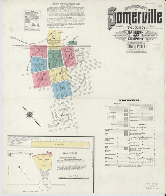 Sanborn Fire Insurance Map from Somerville, Burleson County, Texas (1910), Sheet #0001 - Complete Map Set gallery image, historic Sanborn map, vintage wall art, Texas Texas