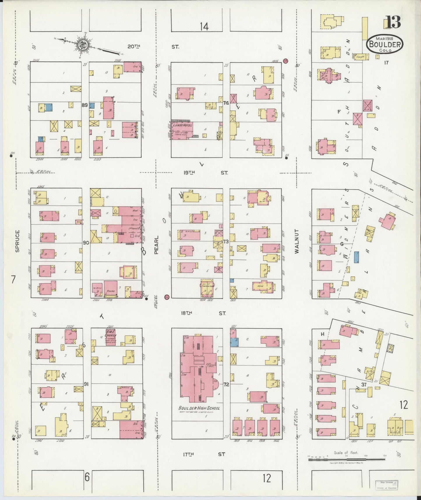 Sanborn Fire Insurance Map from Boulder, Boulder County, Colorado (1918), Sheet #0013 - Complete Map Set gallery image, historic Sanborn map, vintage wall art, Colorado Colorado