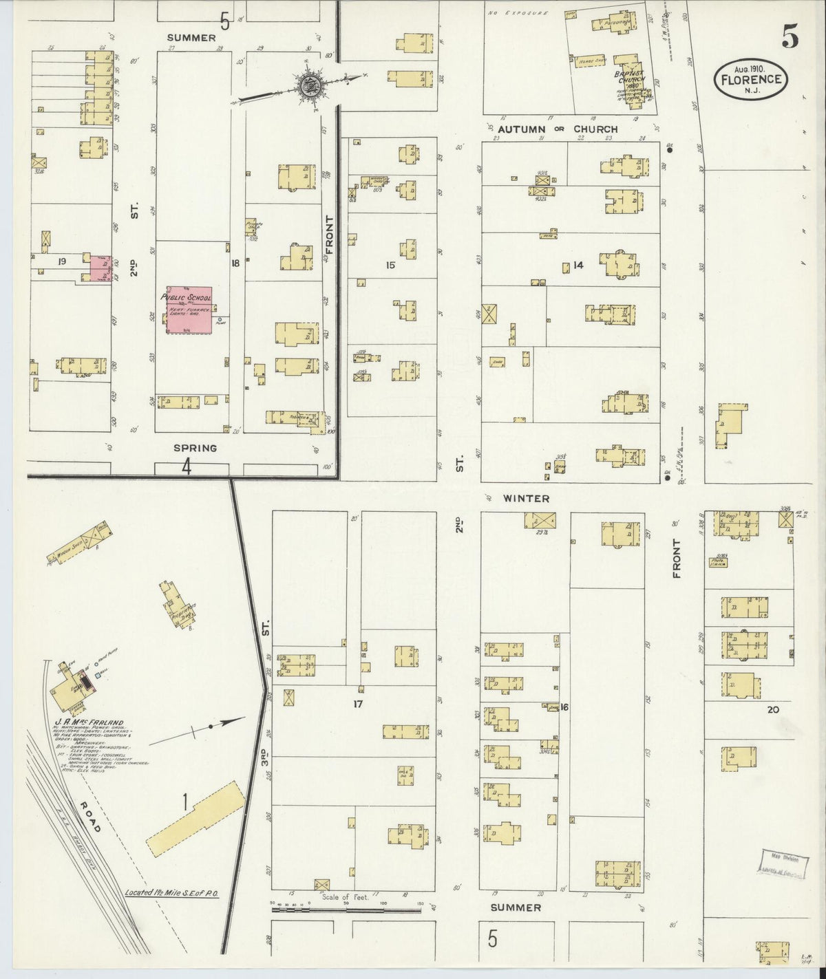 Sanborn Fire Insurance Map from Florence, Burlington County, New Jersey (1910), Sheet #0005 - Historic Sanborn Fire Insurance Map Print, vintage old map wall art, antique decor, genealogy gift, New Jersey New Jersey map