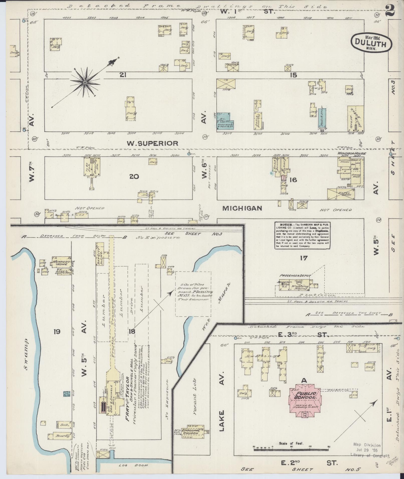 Sanborn Fire Insurance Map from Duluth, Saint Louis County, Minnesota (1884), Sheet #0002 - Historic Sanborn Fire Insurance Map Print, vintage old map wall art, antique decor, genealogy gift, Minnesota Minnesota map