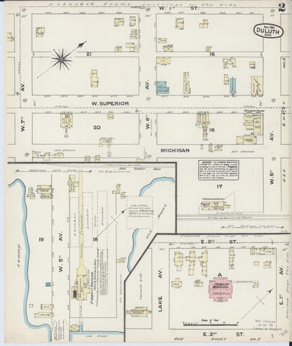 Sanborn Fire Insurance Map from Duluth, Saint Louis County, Minnesota (1884), Sheet #0002 - Historic Sanborn Fire Insurance Map Print, vintage old map wall art, antique decor, genealogy gift, Minnesota Minnesota map