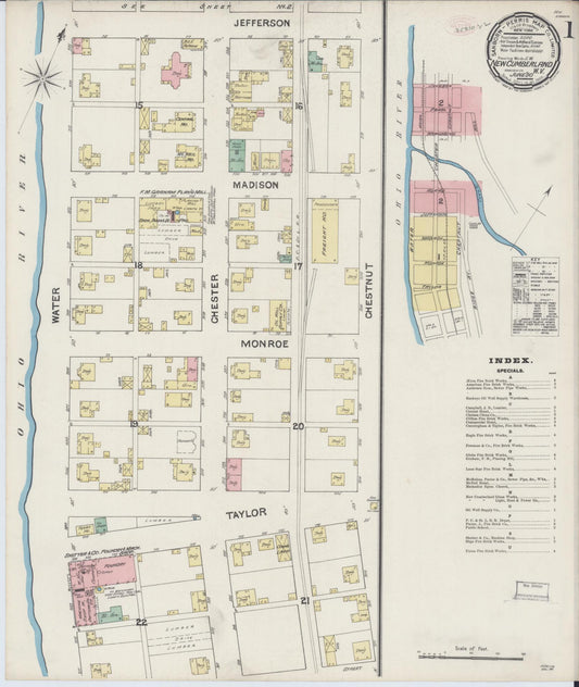 Sanborn Fire Insurance Map from New Cumberland, Hancock County, West Virginia (1890), Sheet #0001 - Historic Sanborn Fire Insurance Map Print, vintage old map wall art, antique decor, genealogy gift, West Virginia West Virginia map