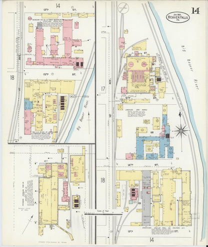Sanborn Fire Insurance Map from Beaver Falls, Beaver County, Pennsylvania (1907), Sheet #0014 - Complete Map Set gallery image, historic Sanborn map, vintage wall art, Pennsylvania Pennsylvania