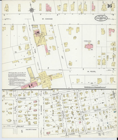 Sanborn Fire Insurance Map from Coldwater, Branch County, Michigan (1914), Sheet #0016 - Complete Map Set gallery image, historic Sanborn map, vintage wall art, Michigan Michigan