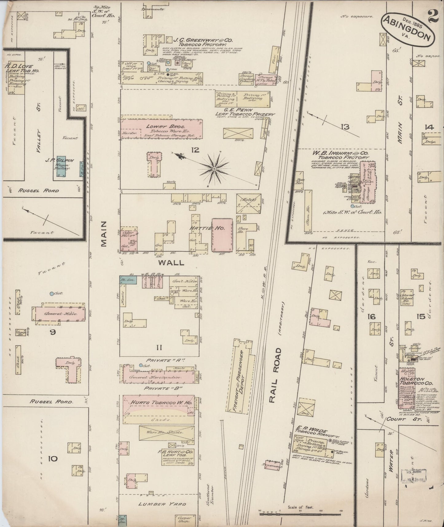 Sanborn Fire Insurance Map from Abingdon, Washington County, Virginia (Unknown), Sheet #0002 - Historic Sanborn Fire Insurance Map Print, vintage old map wall art, antique decor, genealogy gift, Virginia Virginia map