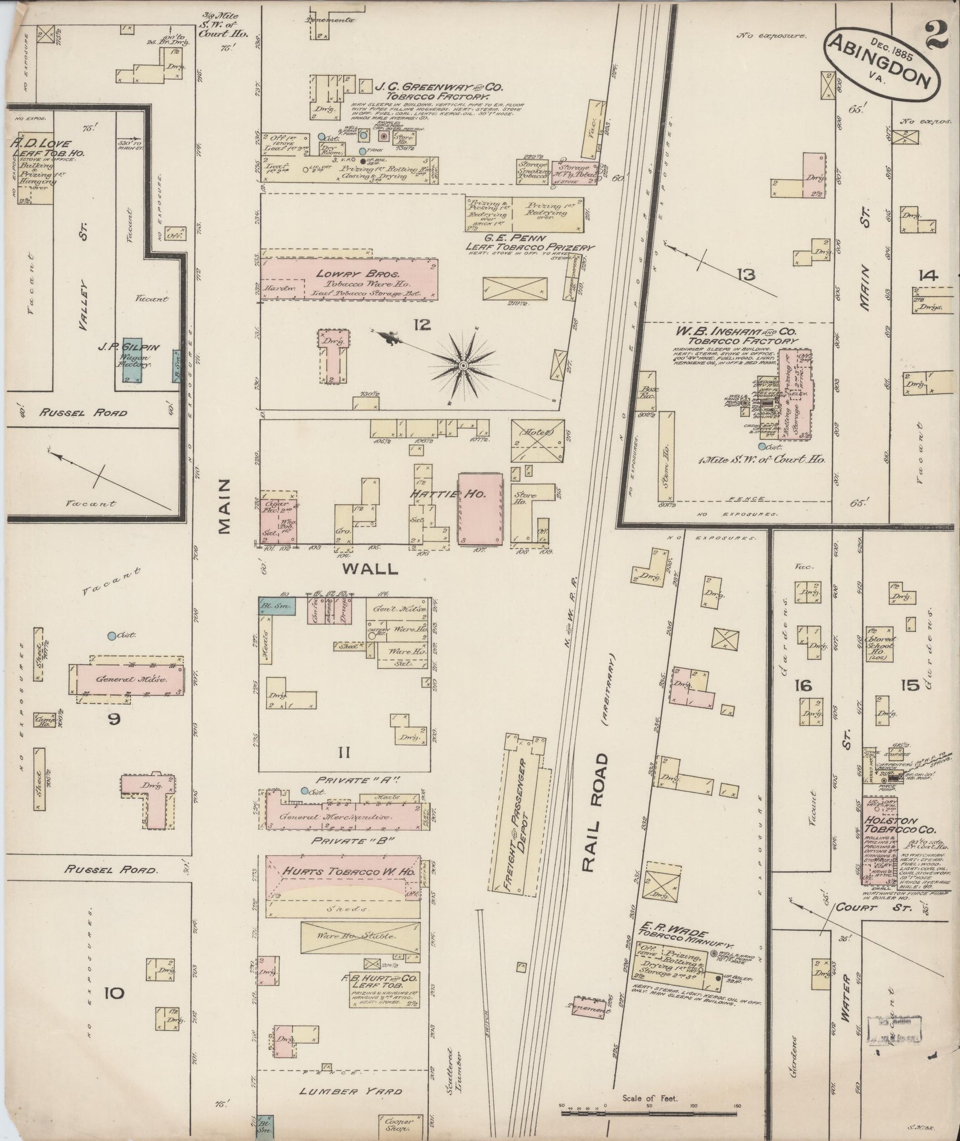 Sanborn Fire Insurance Map from Abingdon, Washington County, Virginia (Unknown), Sheet #0002 - Historic Sanborn Fire Insurance Map Print, vintage old map wall art, antique decor, genealogy gift, Virginia Virginia map