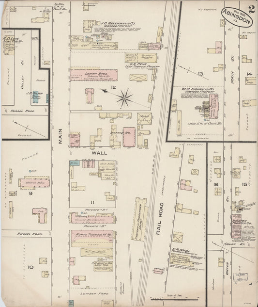 Sanborn Fire Insurance Map from Abingdon, Washington County, Virginia (Unknown), Sheet #0002 - Historic Sanborn Fire Insurance Map Print, vintage old map wall art, antique decor, genealogy gift, Virginia Virginia map