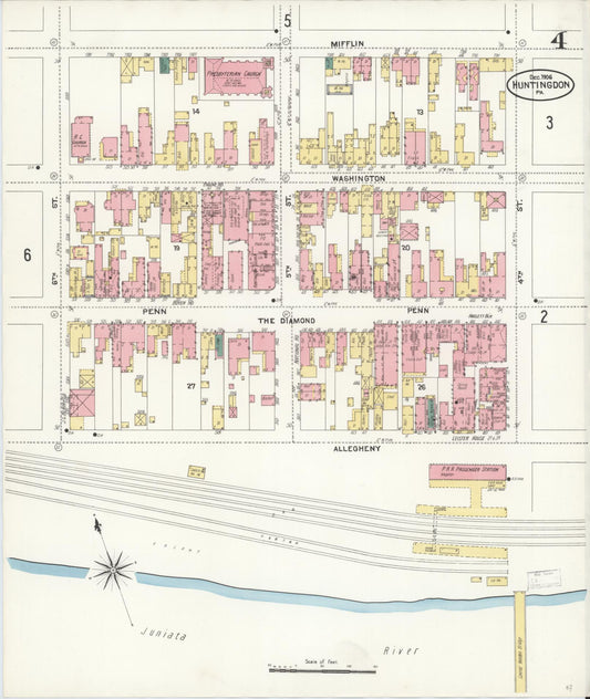 Sanborn Fire Insurance Map from Huntingdon, Huntingdon County, Pennsylvania (1906), Sheet #0004 - Historic Sanborn Fire Insurance Map Print, vintage old map wall art, antique decor, genealogy gift, Pennsylvania Pennsylvania map
