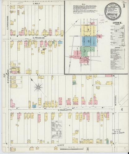 Sanborn Fire Insurance Map from Manheim, Lancaster County, Pennsylvania (1896), Sheet #0001 - Complete Map Set gallery image, historic Sanborn map, vintage wall art, Pennsylvania Pennsylvania
