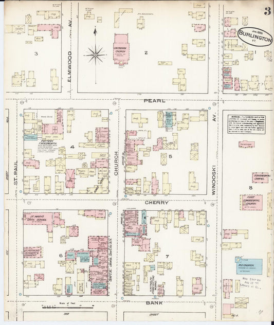 Sanborn Fire Insurance Map from Burlington, Chittenden County, Vermont (1885), Sheet #0003 - Historic Sanborn Fire Insurance Map Print, vintage old map wall art, antique decor, genealogy gift, Vermont Vermont map