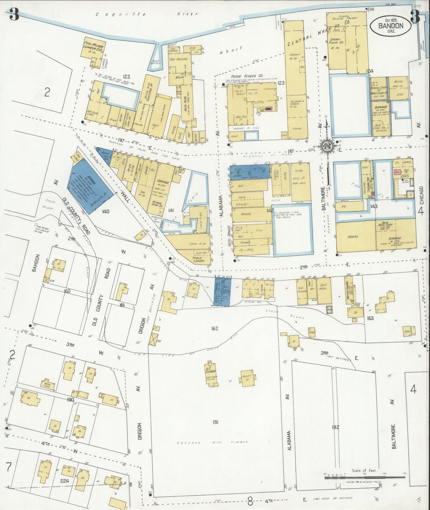 Sanborn Fire Insurance Map from Bandon, Coos County, Oregon (1925), Sheet #0003 - Complete Map Set gallery image, historic Sanborn map, vintage wall art, Oregon Oregon