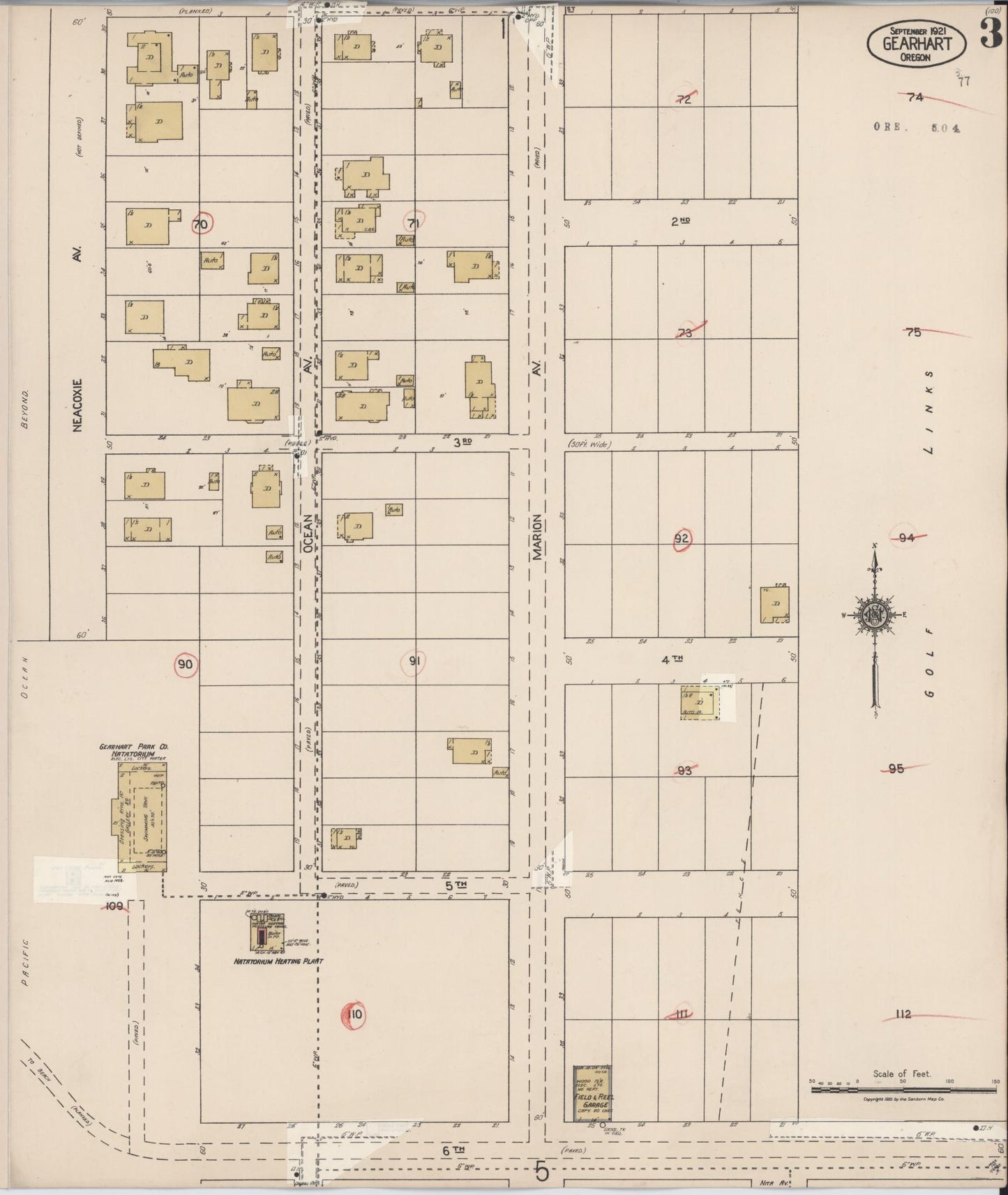 Sanborn Fire Insurance Map from Gearhart, Clatsop County, Oregon (1928), Sheet #0003 - Complete Map Set gallery image, historic Sanborn map, vintage wall art, Oregon Oregon