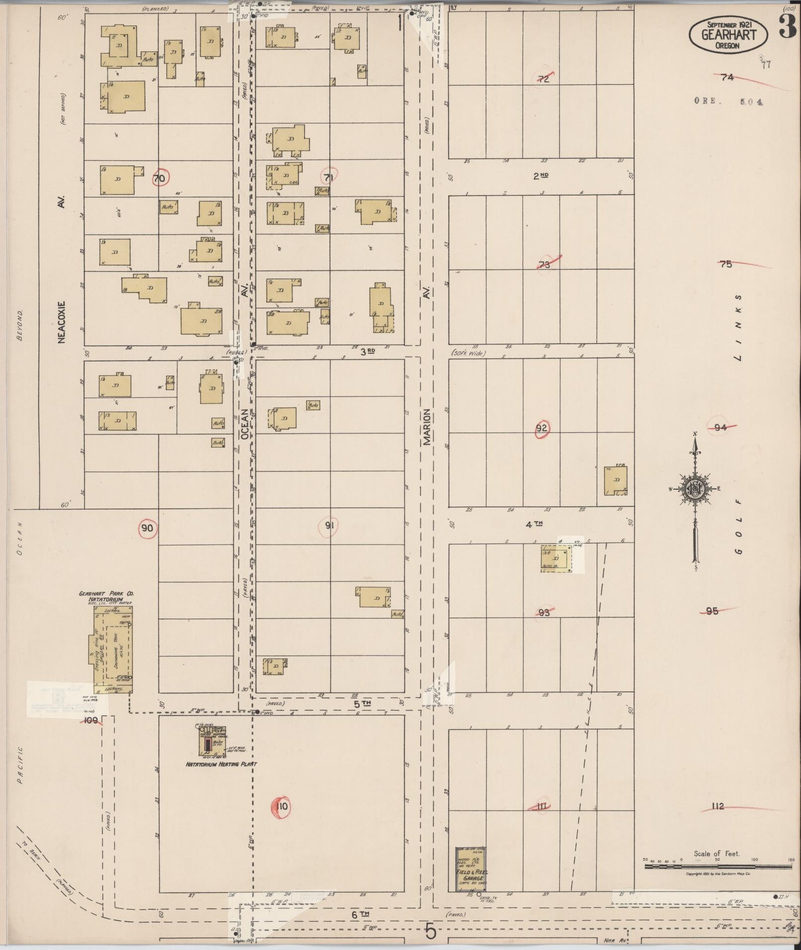 Sanborn Fire Insurance Map from Gearhart, Clatsop County, Oregon (1928), Sheet #0003 - Complete Map Set gallery image, historic Sanborn map, vintage wall art, Oregon Oregon