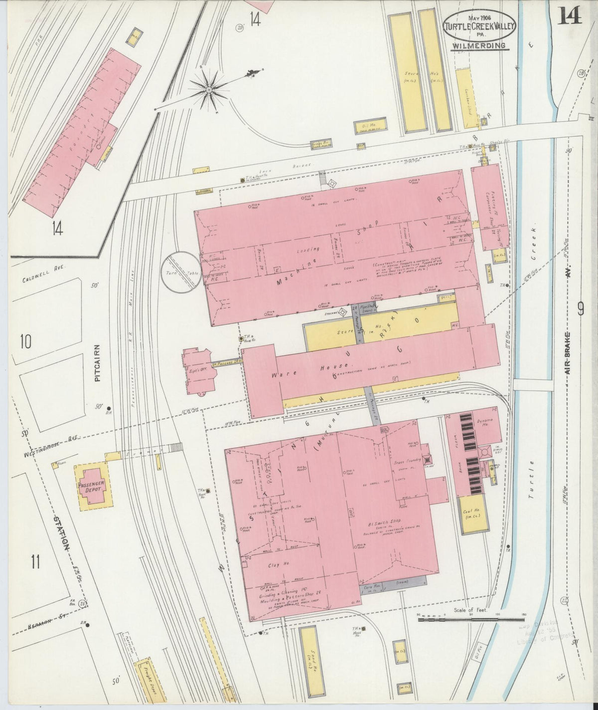 Sanborn Fire Insurance Map from Turtle Creek Valley, Allegheny County, Pennsylvania (1906), Sheet #0014 - Historic Sanborn Fire Insurance Map Print, vintage old map wall art, antique decor, genealogy gift, Pennsylvania Pennsylvania map