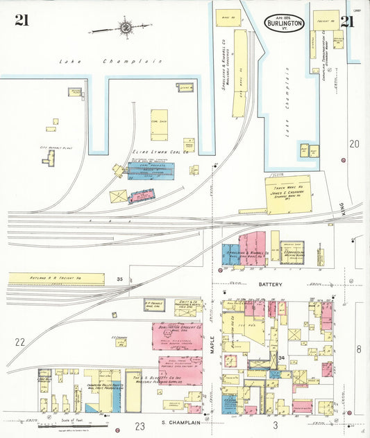 Sanborn Fire Insurance Map from Burlington, Chittenden County, Vermont (1926), Sheet #0021 - Historic Sanborn Fire Insurance Map Print, vintage old map wall art, antique decor, genealogy gift, Vermont Vermont map