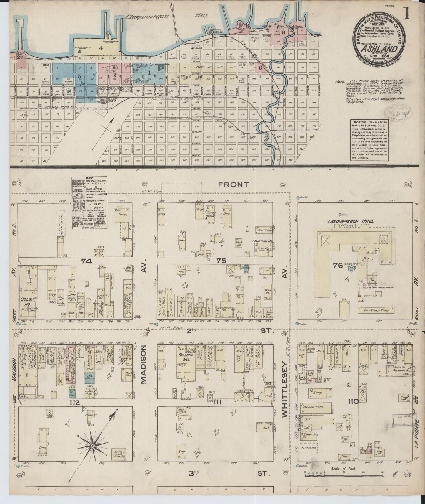 Sanborn Fire Insurance Map from Ashland, Ashland County, Wisconsin (1884), Sheet #0001 - Complete Map Set gallery image, historic Sanborn map, vintage wall art, Wisconsin Wisconsin