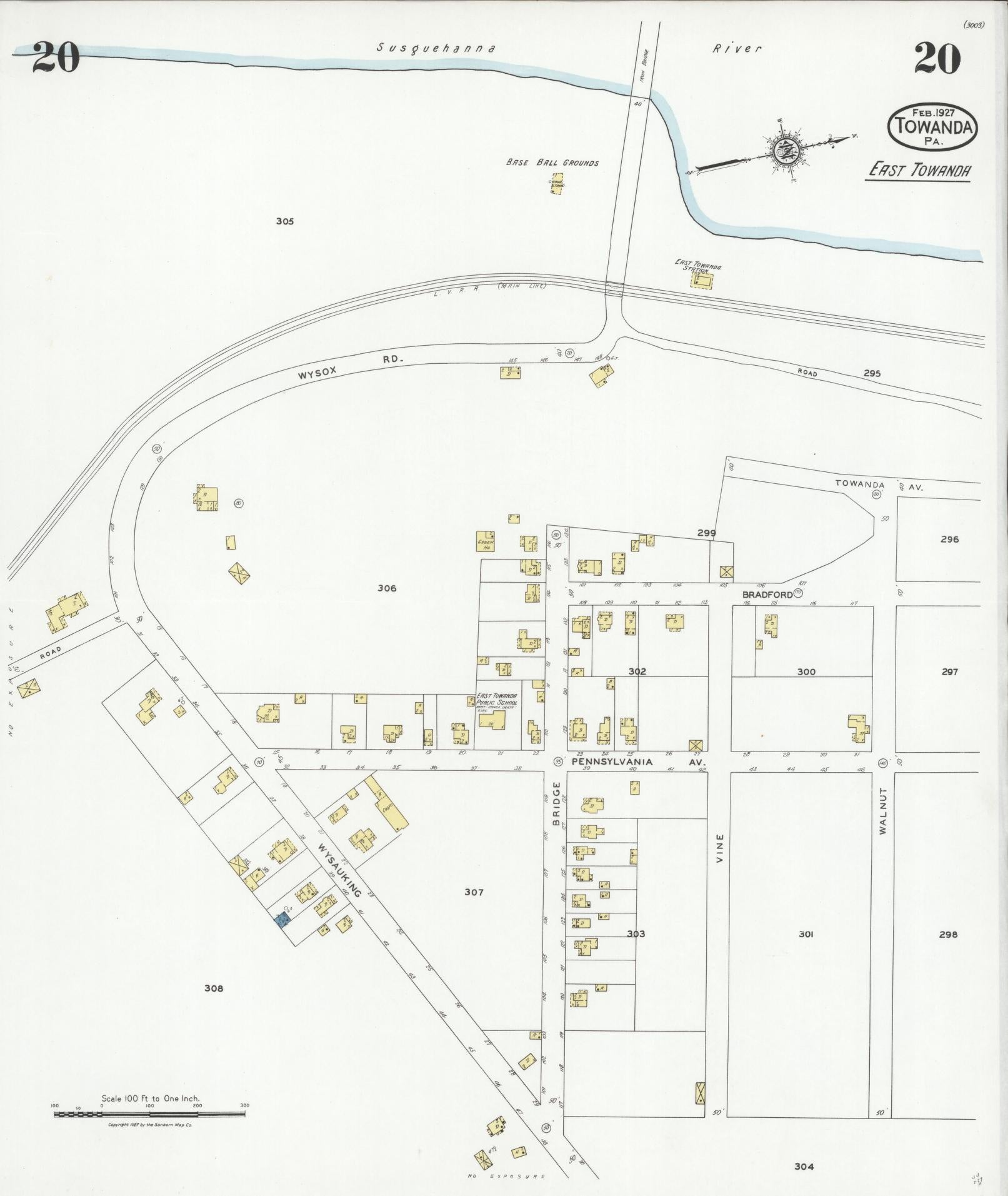 Sanborn Fire Insurance Map from Towanda, Bradford County, Pennsylvania (1927), Sheet #0020 - Complete Map Set gallery image, historic Sanborn map, vintage wall art, Pennsylvania Pennsylvania