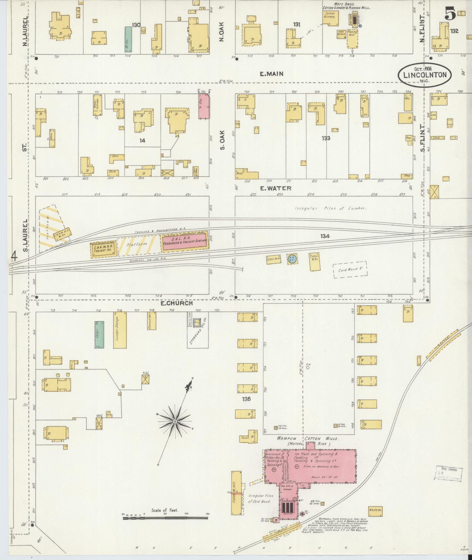 Sanborn Fire Insurance Map from Lincolnton, Lincoln County, North Carolina (1906), Sheet #0005 - Complete Map Set gallery image, historic Sanborn map, vintage wall art, North Carolina North Carolina