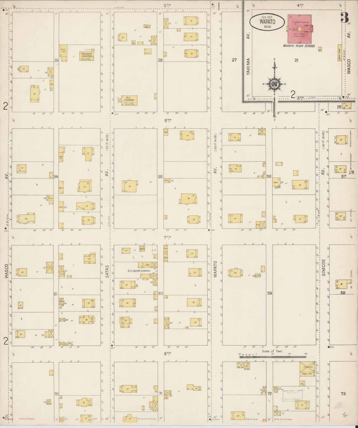 Sanborn Fire Insurance Map from Wapato, Yakima County, Washington (1915), Sheet #0003 - Complete Map Set gallery image, historic Sanborn map, vintage wall art, Washington Washington