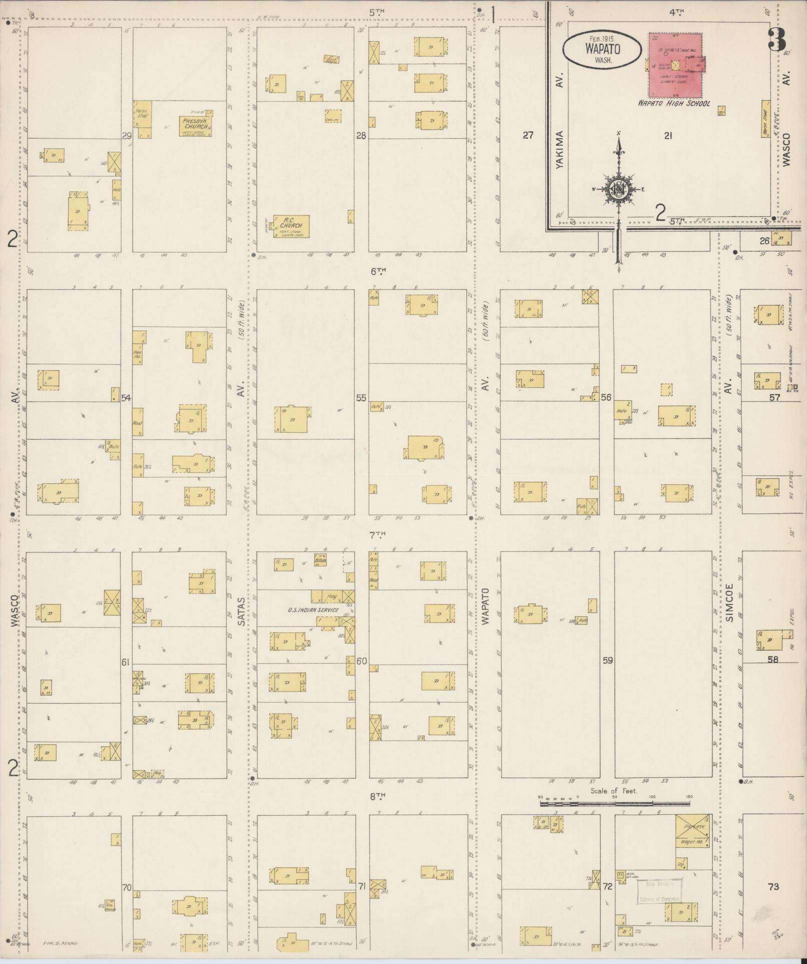 Sanborn Fire Insurance Map from Wapato, Yakima County, Washington (1915), Sheet #0003 - Complete Map Set gallery image, historic Sanborn map, vintage wall art, Washington Washington