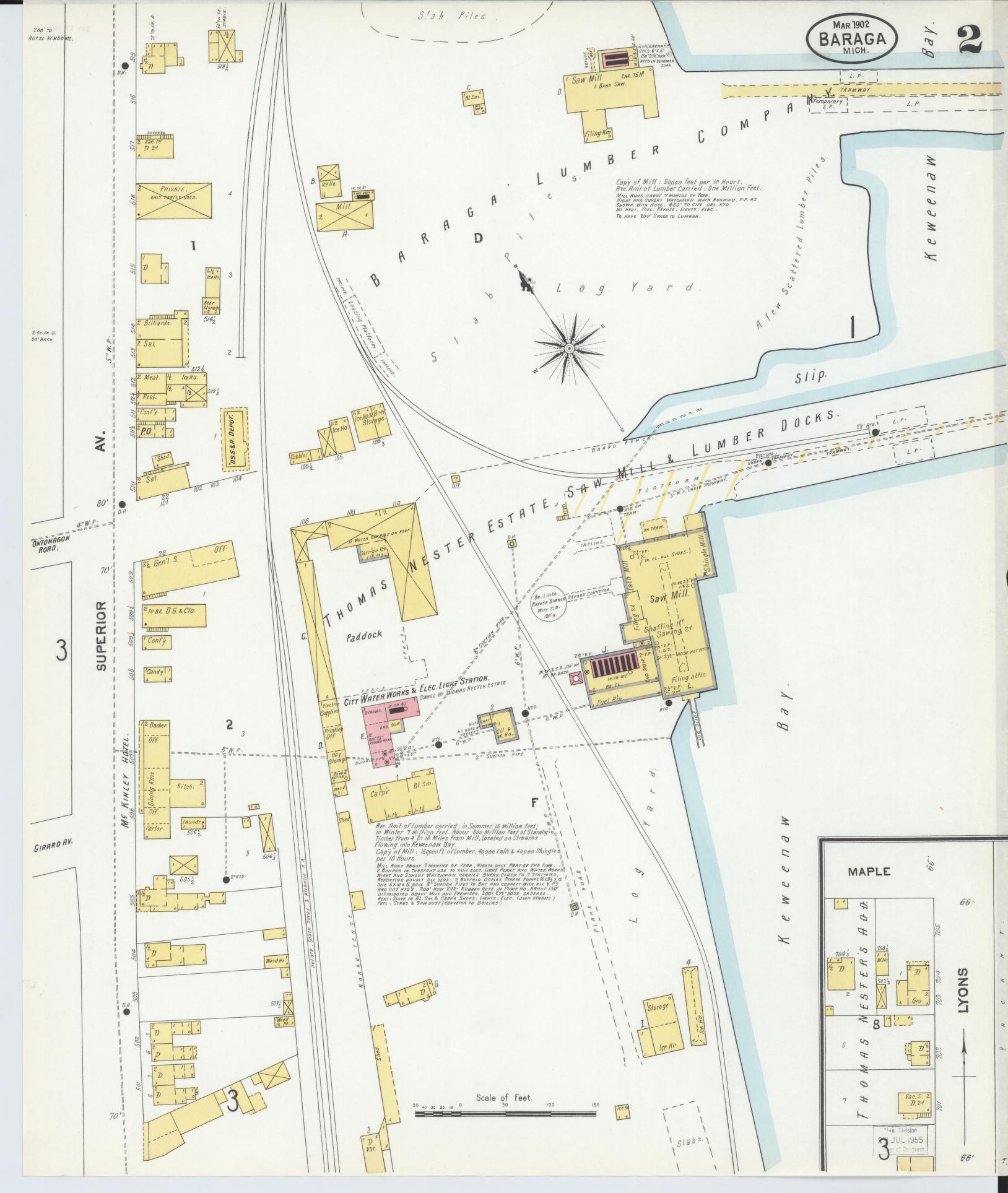 Sanborn Fire Insurance Map from Baraga, Baraga County, Michigan (1902), Sheet #0002 - Complete Map Set gallery image, historic Sanborn map, vintage wall art, Michigan Michigan