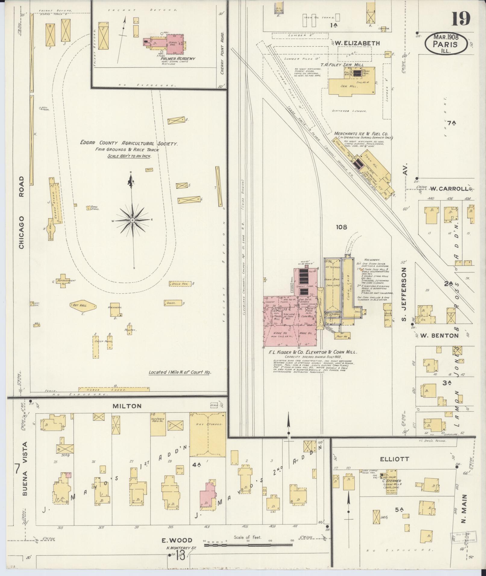 Sanborn Fire Insurance Map from Paris, Edgar County, Illinois (1908), Sheet #0019 - Historic Sanborn Fire Insurance Map Print, vintage old map wall art, antique decor, genealogy gift, Illinois Illinois map