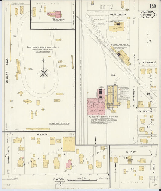 Sanborn Fire Insurance Map from Paris, Edgar County, Illinois (1908), Sheet #0019 - Historic Sanborn Fire Insurance Map Print, vintage old map wall art, antique decor, genealogy gift, Illinois Illinois map