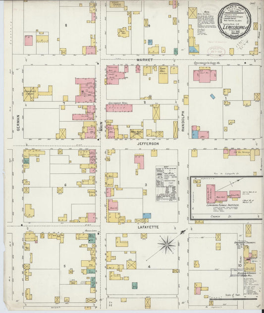 Sanborn Fire Insurance Map from Lewisburg, Greenbrier County, West Virginia (1898), Sheet #0001 - Historic Sanborn Fire Insurance Map Print, vintage old map wall art, antique decor, genealogy gift, West Virginia West Virginia map