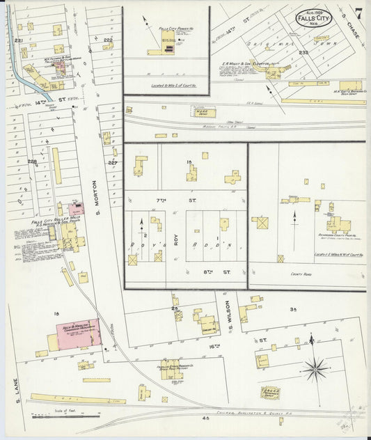 Sanborn Fire Insurance Map from Falls City, Richardson County, Nebraska (1909), Sheet #0007 - Historic Sanborn Fire Insurance Map Print, vintage old map wall art, antique decor, genealogy gift, Nebraska Nebraska map