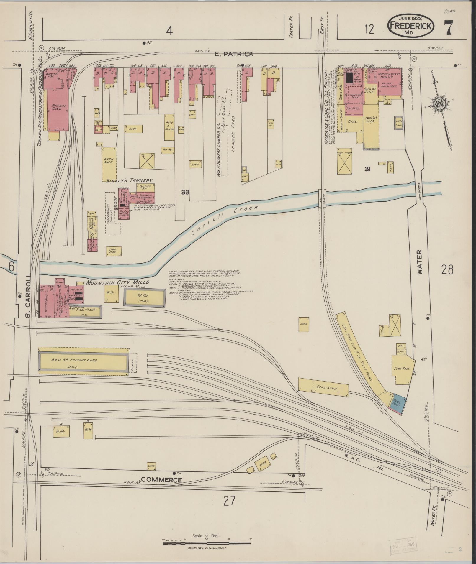 Sanborn Fire Insurance Map from Frederick, Frederick County, Maryland (1922), Sheet #0007 - Historic Sanborn Fire Insurance Map Print, vintage old map wall art