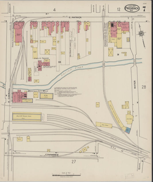 Sanborn Fire Insurance Map from Frederick, Frederick County, Maryland (1922), Sheet #0007 - Historic Sanborn Fire Insurance Map Print, vintage old map wall art