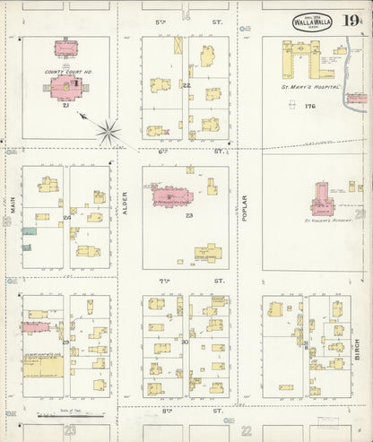 Sanborn Fire Insurance Map from Walla Walla, Walla Walla County, Washington (1894), Sheet #0019 - Complete Map Set gallery image, historic Sanborn map, vintage wall art, Washington Washington