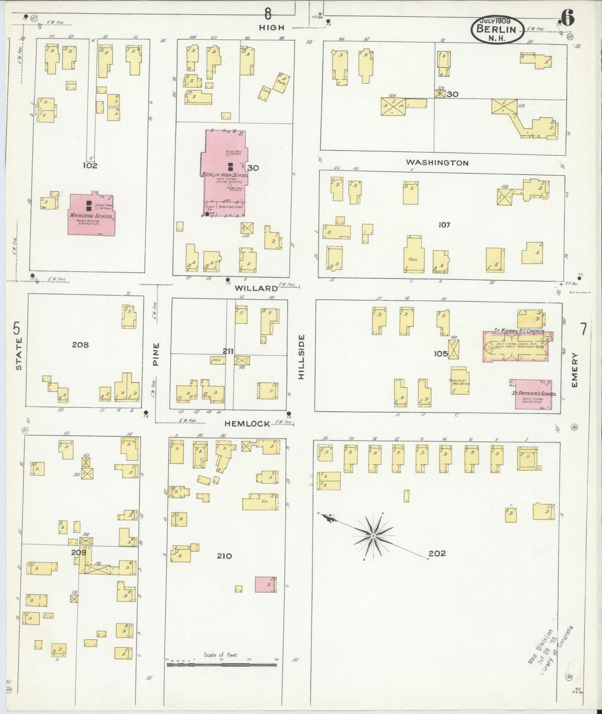 Sanborn Fire Insurance Map from Berlin, Coos County, New Hampshire (1909), Sheet #0006 - Complete Map Set gallery image, historic Sanborn map, vintage wall art, New Hampshire New Hampshire
