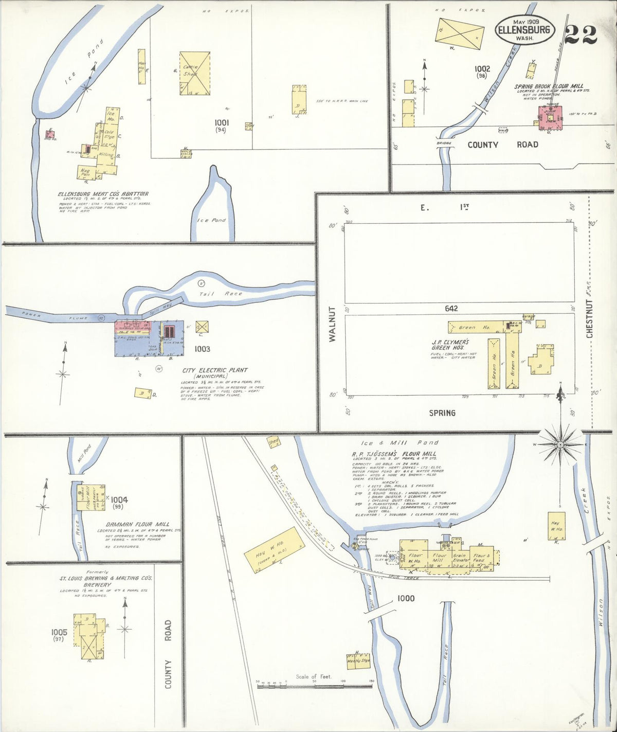 Sanborn Fire Insurance Map from Ellensburg, Kittitas County, Washington (1909), Sheet #0022 - Historic Sanborn Fire Insurance Map Print, vintage old map wall art, antique decor, genealogy gift, Washington Washington map
