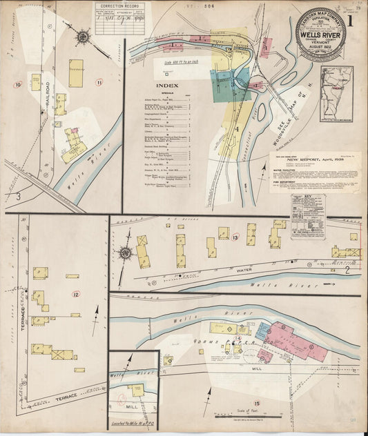 Sanborn Fire Insurance Map from Wells River, Orange County, Vermont (1938), Sheet #0001 - Historic Sanborn Fire Insurance Map Print, vintage old map wall art, antique decor, genealogy gift, Vermont Vermont map