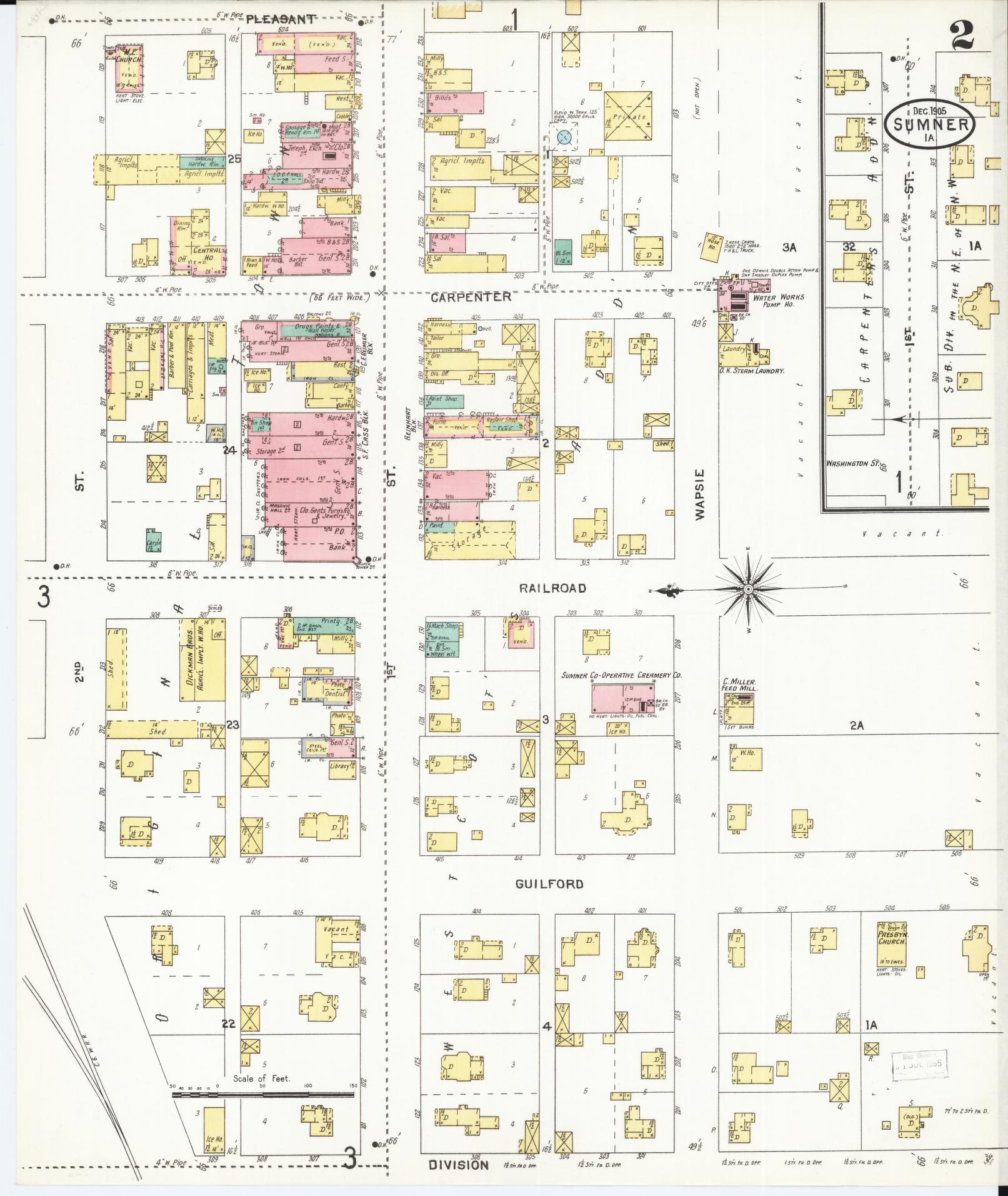 Sanborn Fire Insurance Map from Sumner, Bremer County, Iowa (1905), Sheet #0002 - Historic Sanborn Fire Insurance Map Print, vintage old map wall art