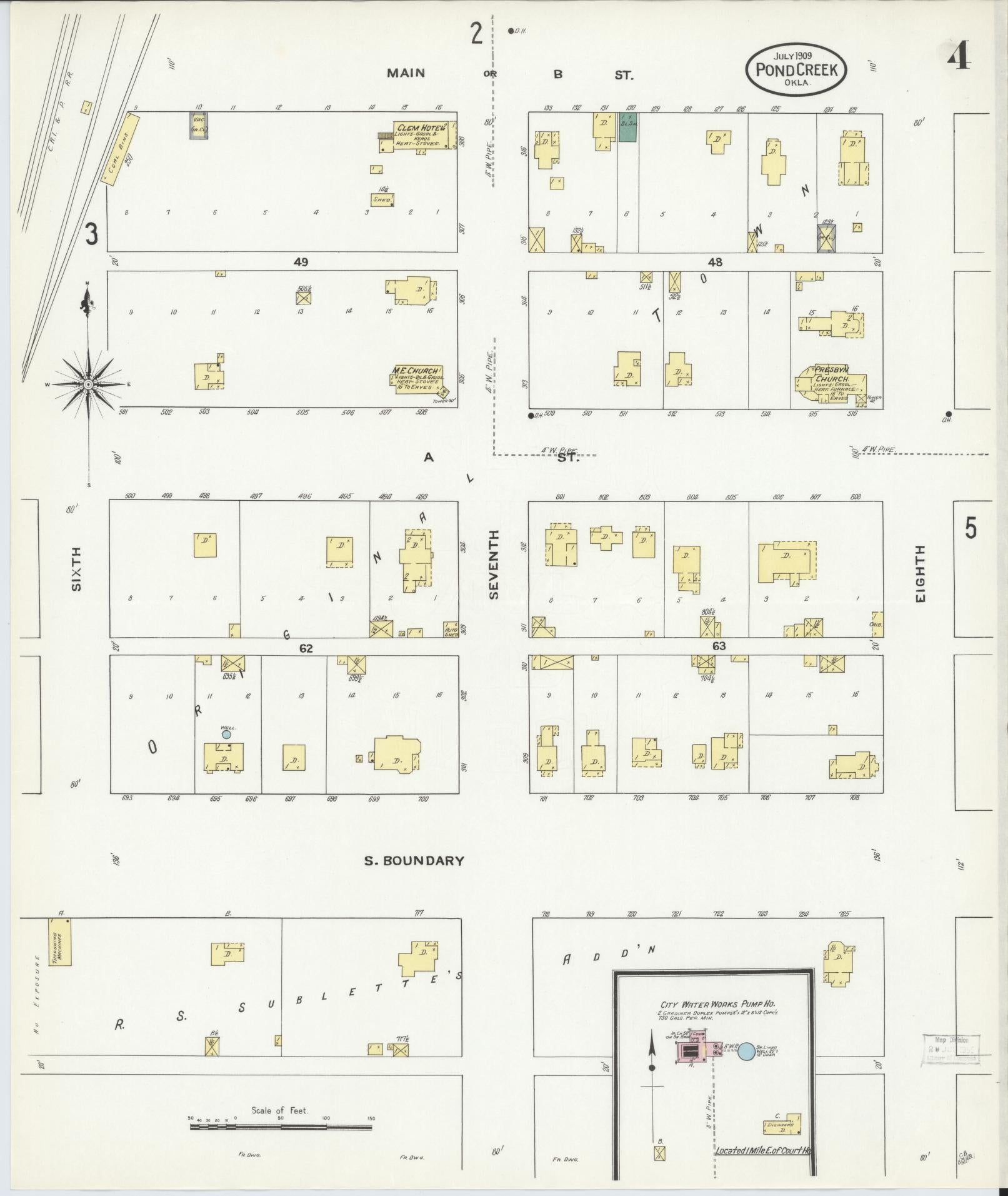 Sanborn Fire Insurance Map from Pond Creek, Grant County, Oklahoma (1909), Sheet #0004 - Complete Map Set gallery image, historic Sanborn map, vintage wall art, Oklahoma Oklahoma