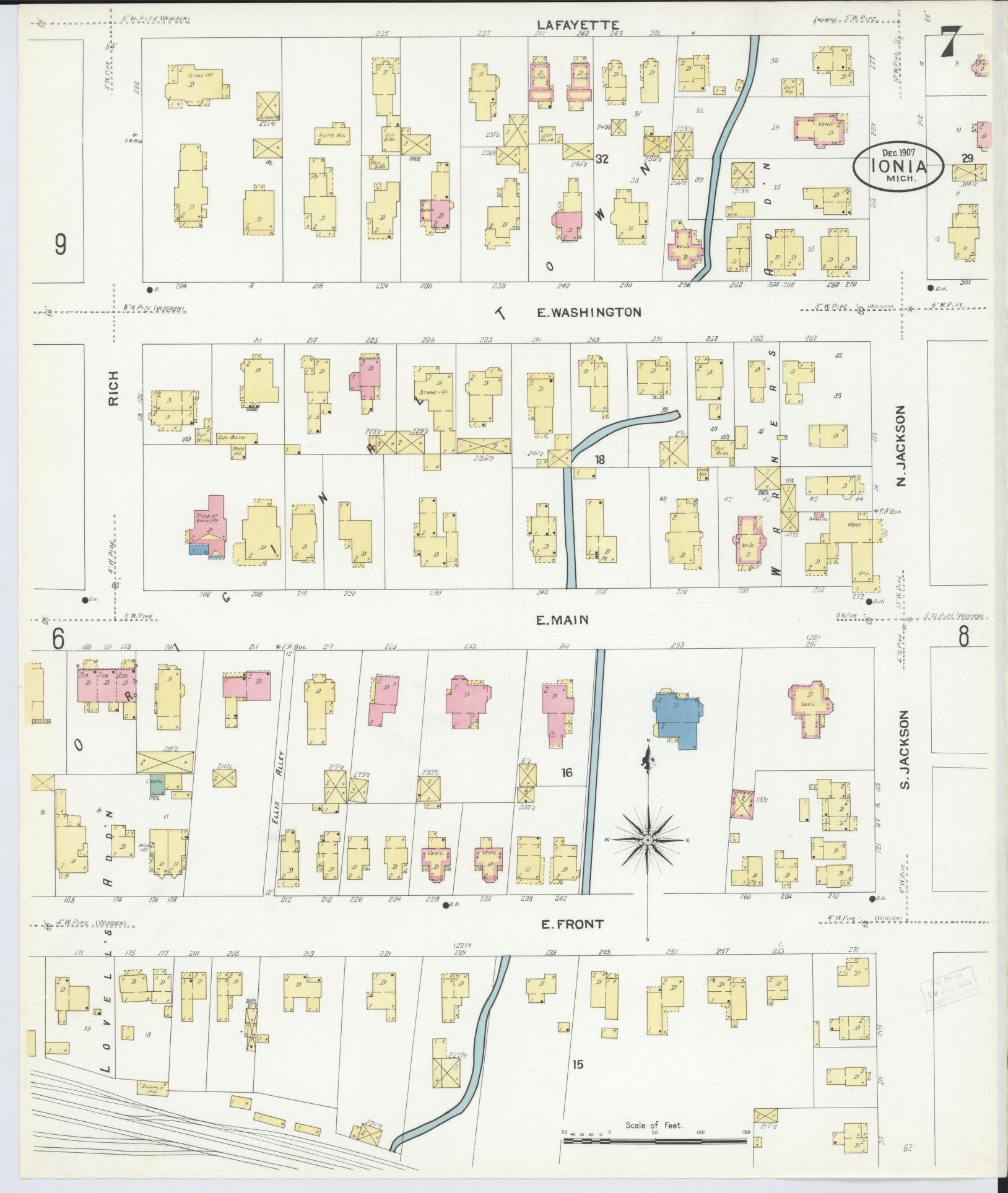 Sanborn Fire Insurance Map from Ionia, Ionia County, Michigan (1907), Sheet #0007 - Complete Map Set gallery image, historic Sanborn map, vintage wall art, Michigan Michigan