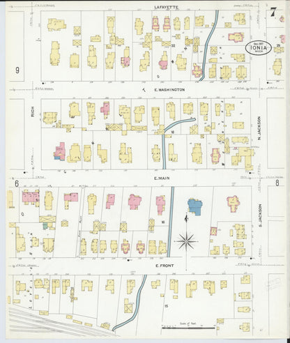 Sanborn Fire Insurance Map from Ionia, Ionia County, Michigan (1907), Sheet #0007 - Complete Map Set gallery image, historic Sanborn map, vintage wall art, Michigan Michigan