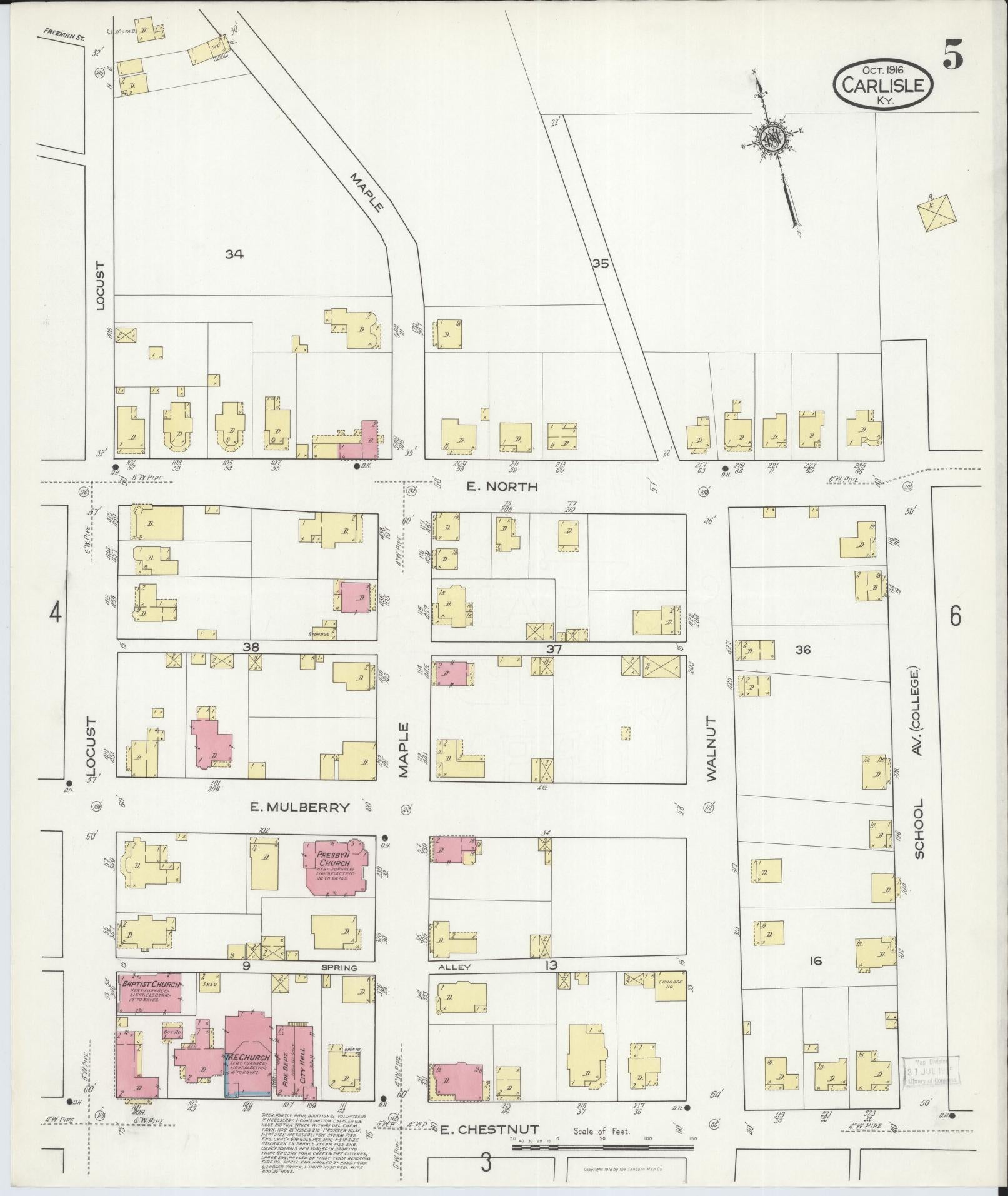 Sanborn Fire Insurance Map from Carlisle, Nicholas County, Kentucky (1916), Sheet #0005 - Complete Map Set gallery image, historic Sanborn map, vintage wall art, Kentucky Kentucky