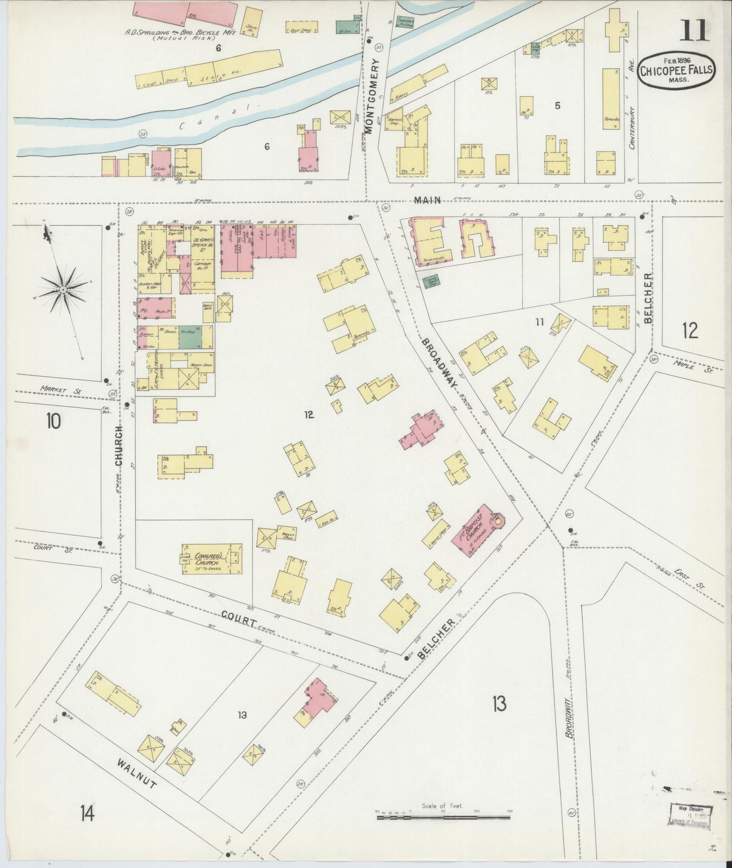 Sanborn Fire Insurance Map from Chicopee, Hampden County, Massachusetts (1896), Sheet #0011 - Complete Map Set gallery image, historic Sanborn map, vintage wall art, Massachusetts Massachusetts