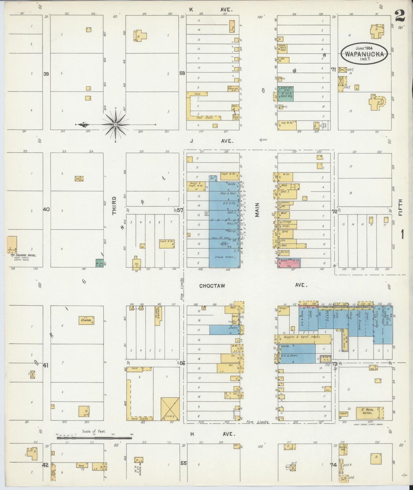Sanborn Fire Insurance Map from Wapanucka, Johnston County, Oklahoma (1904), Sheet #0002 - Historic Sanborn Fire Insurance Map Print, vintage old map wall art, antique decor, genealogy gift, Oklahoma Oklahoma map