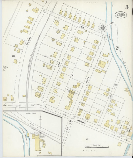 Sanborn Fire Insurance Map from Barre, Washington County, Vermont (1905), Sheet #0003 - Historic Sanborn Fire Insurance Map Print, vintage old map wall art, antique decor, genealogy gift, Vermont Vermont map