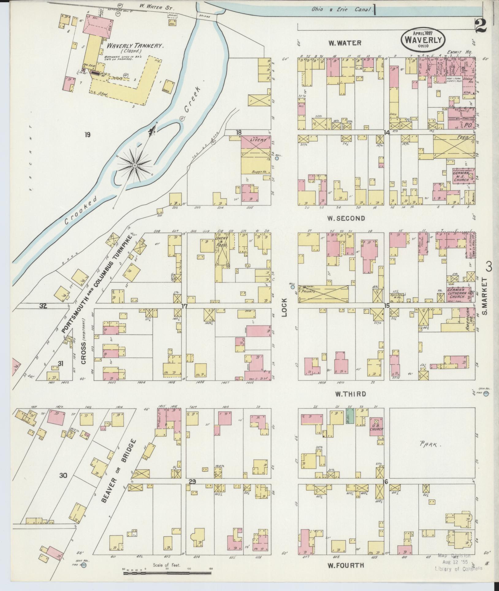 Sanborn Fire Insurance Map from Waverly, Pike County, Ohio (1897), Sheet #0002 - Complete Map Set gallery image, historic Sanborn map, vintage wall art, Ohio Ohio