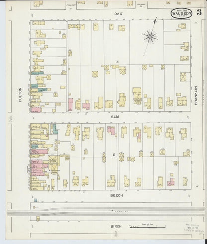 Sanborn Fire Insurance Map from Wauseon, Fulton County, Ohio (1893), Sheet #0003 - Historic Sanborn Fire Insurance Map Print, vintage old map wall art, antique decor, genealogy gift, Ohio Ohio map