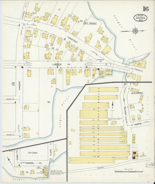 Sanborn Fire Insurance Map from Saugus, Essex County, Massachusetts (1913), Sheet #0016 - Historic Sanborn Fire Insurance Map Print, vintage old map wall art, antique decor, genealogy gift, Massachusetts Massachusetts map