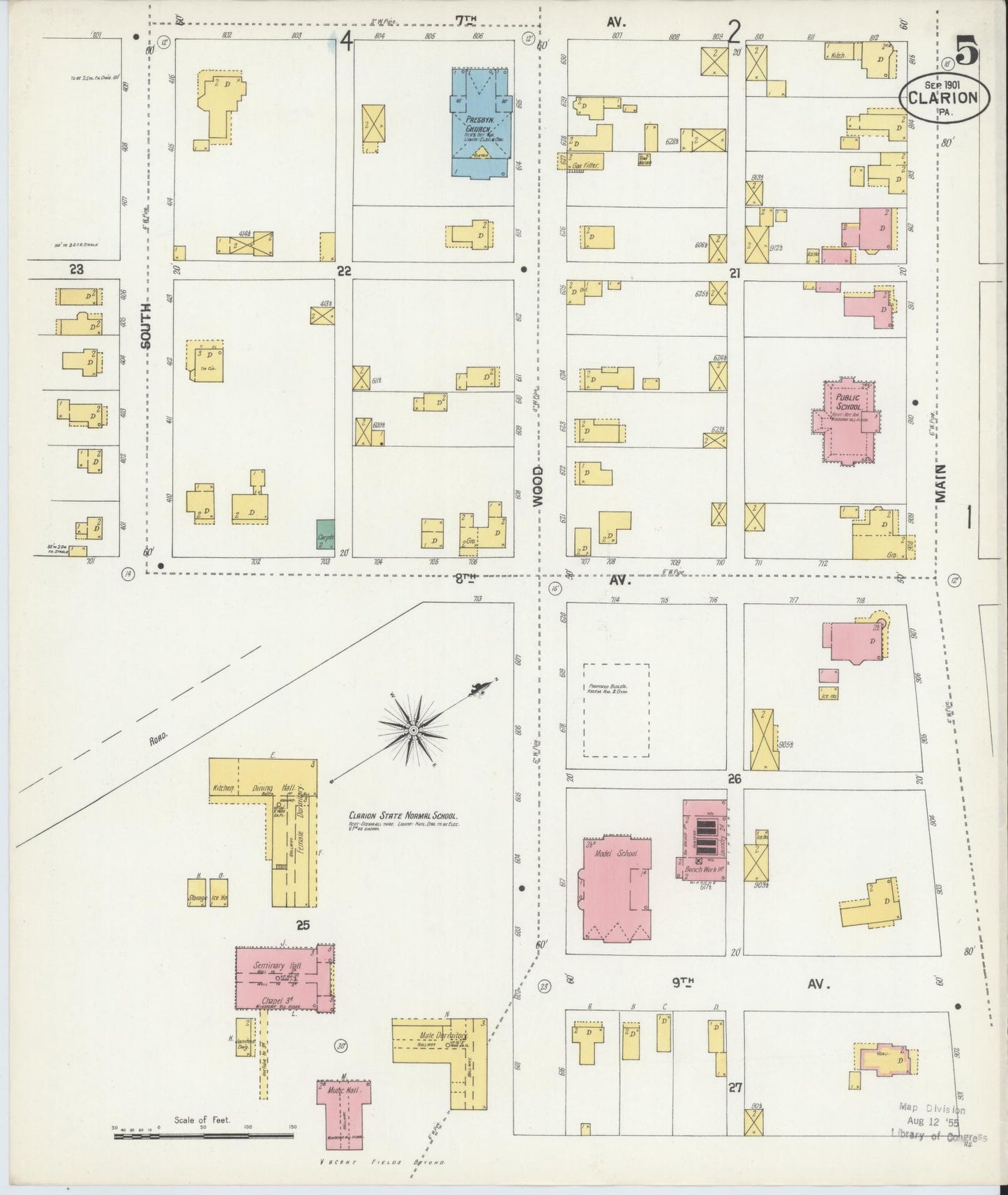 Sanborn Fire Insurance Map from Clarion, Clarion County, Pennsylvania (1901), Sheet #0005 - Historic Sanborn Fire Insurance Map Print, vintage old map wall art, antique decor, genealogy gift, Pennsylvania Pennsylvania map
